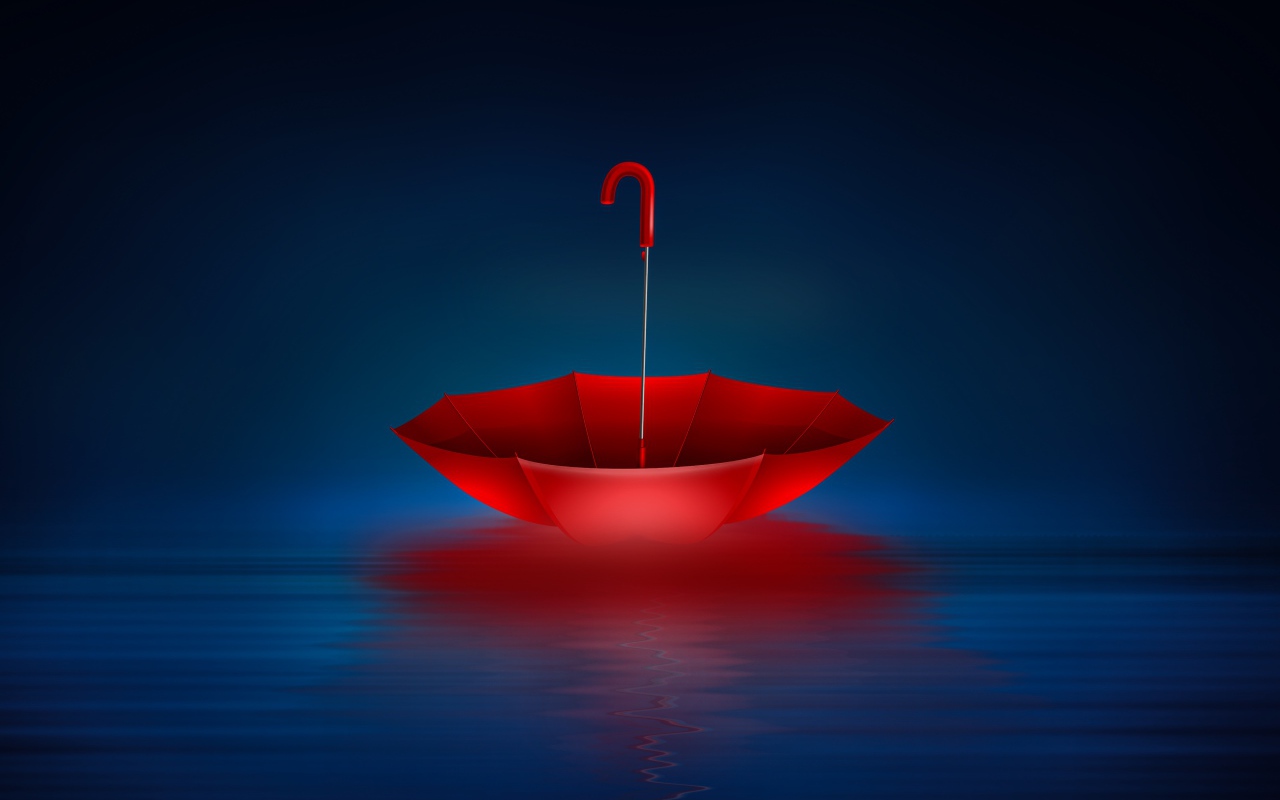 Красный перевернутый зонт в воде 