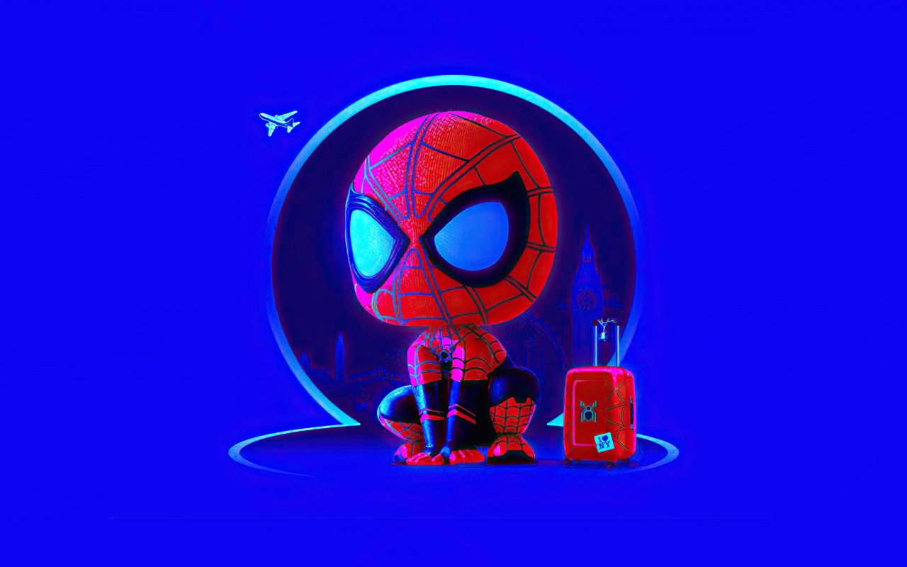Маленький спайдермен на синем фоне 