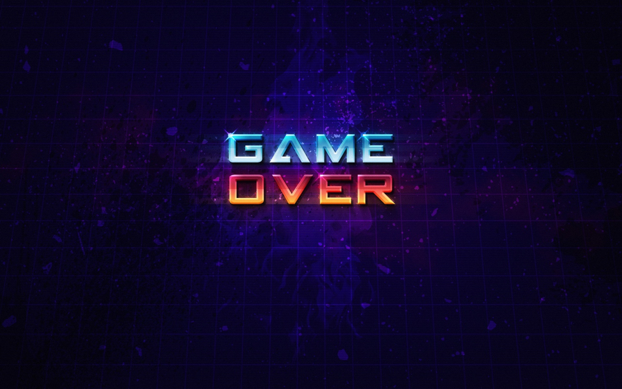 Неоновая надпись  Game Over на синем фоне
