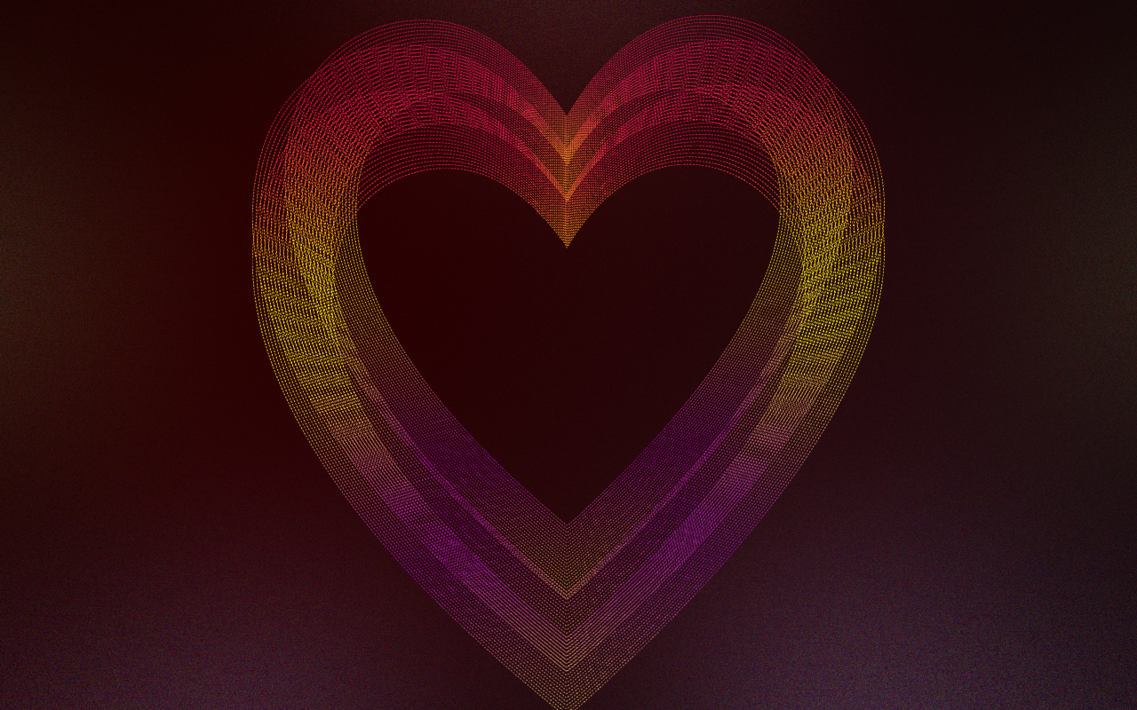 Большое неоновое сердце на бордовом фоне