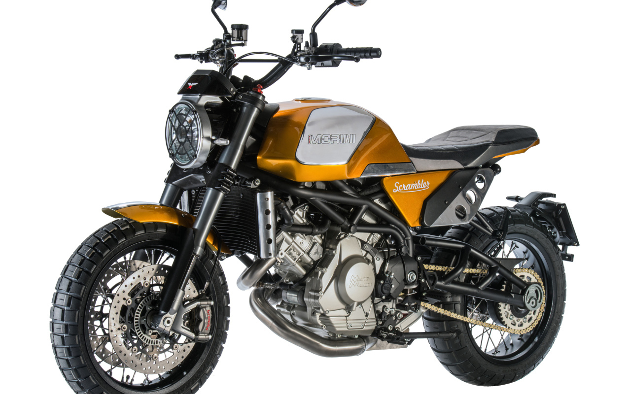 Мотоцикл Morini Scrambler, 2019 года на белом фоне