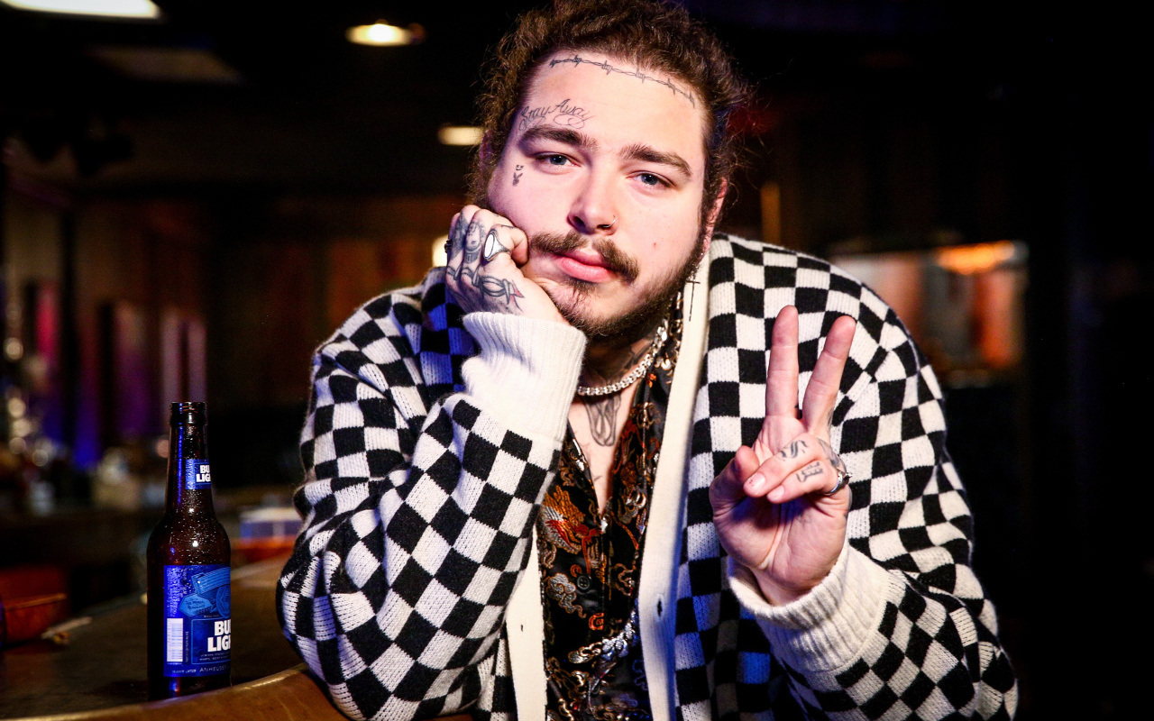 American singer, rapper Post Malone with tattoos on his body