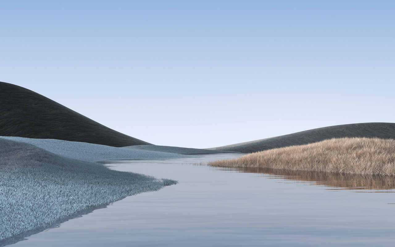 Речка на фоне голубого неба у гор