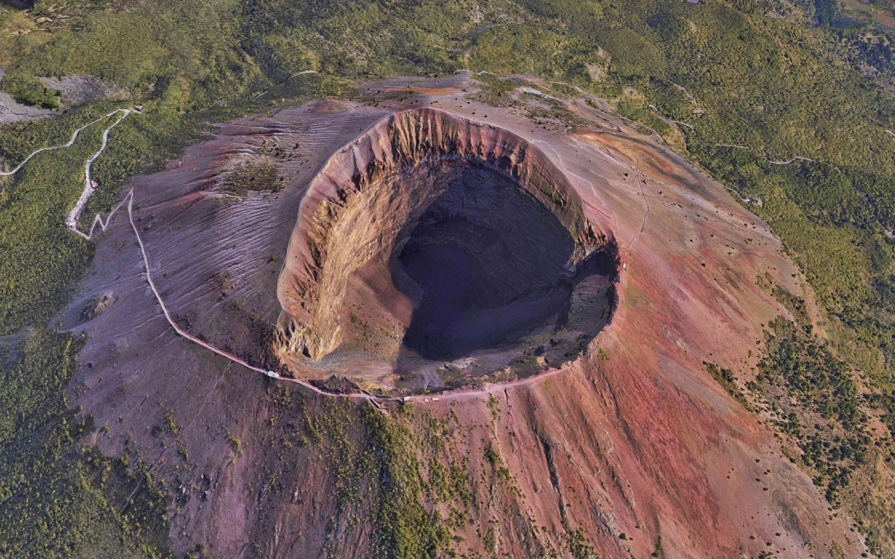 Crater of the volcano Vesuvius top view
