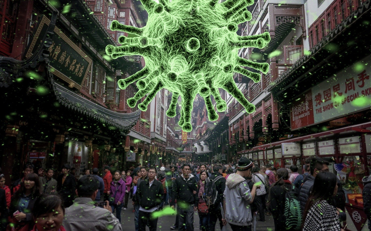 Coronavirus virus hanging over the city, China