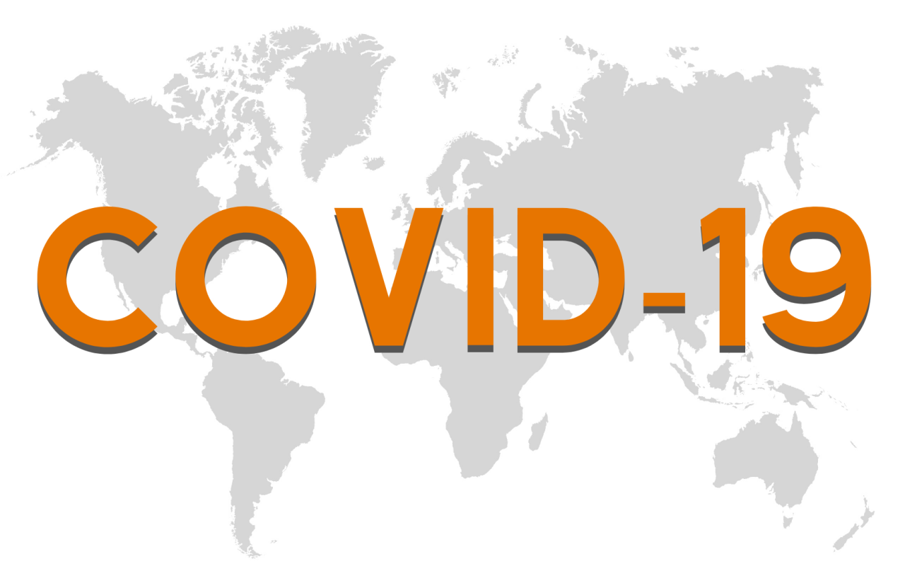 Большая надпись COVID 19 на фоне карты 