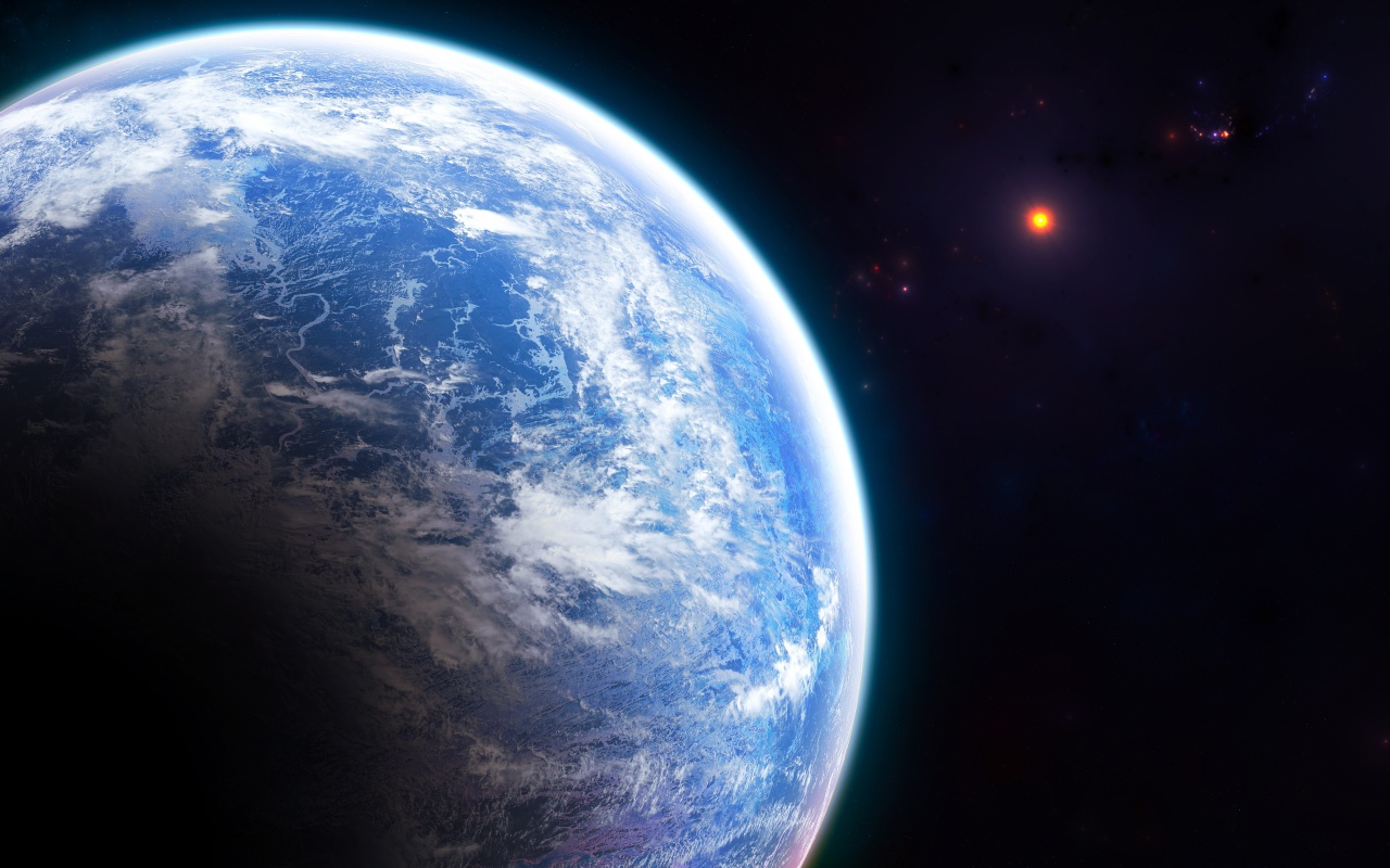 Вид на огромную голубую планету Земля из космоса 