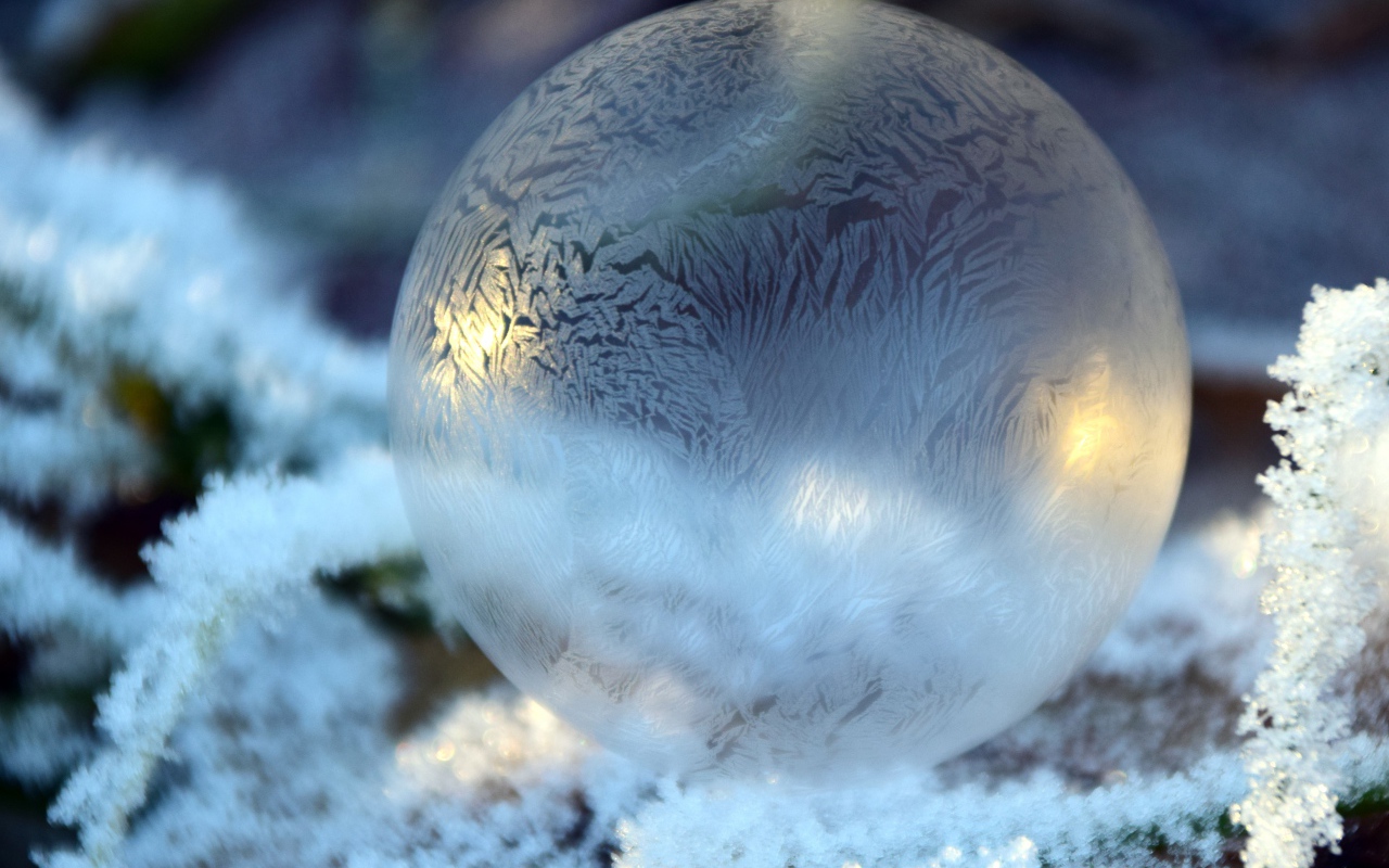 Мыльный пузырь замерзает на морозе 