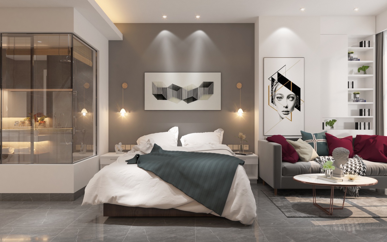 Красивая спальня с гостиной в стиле модерн
