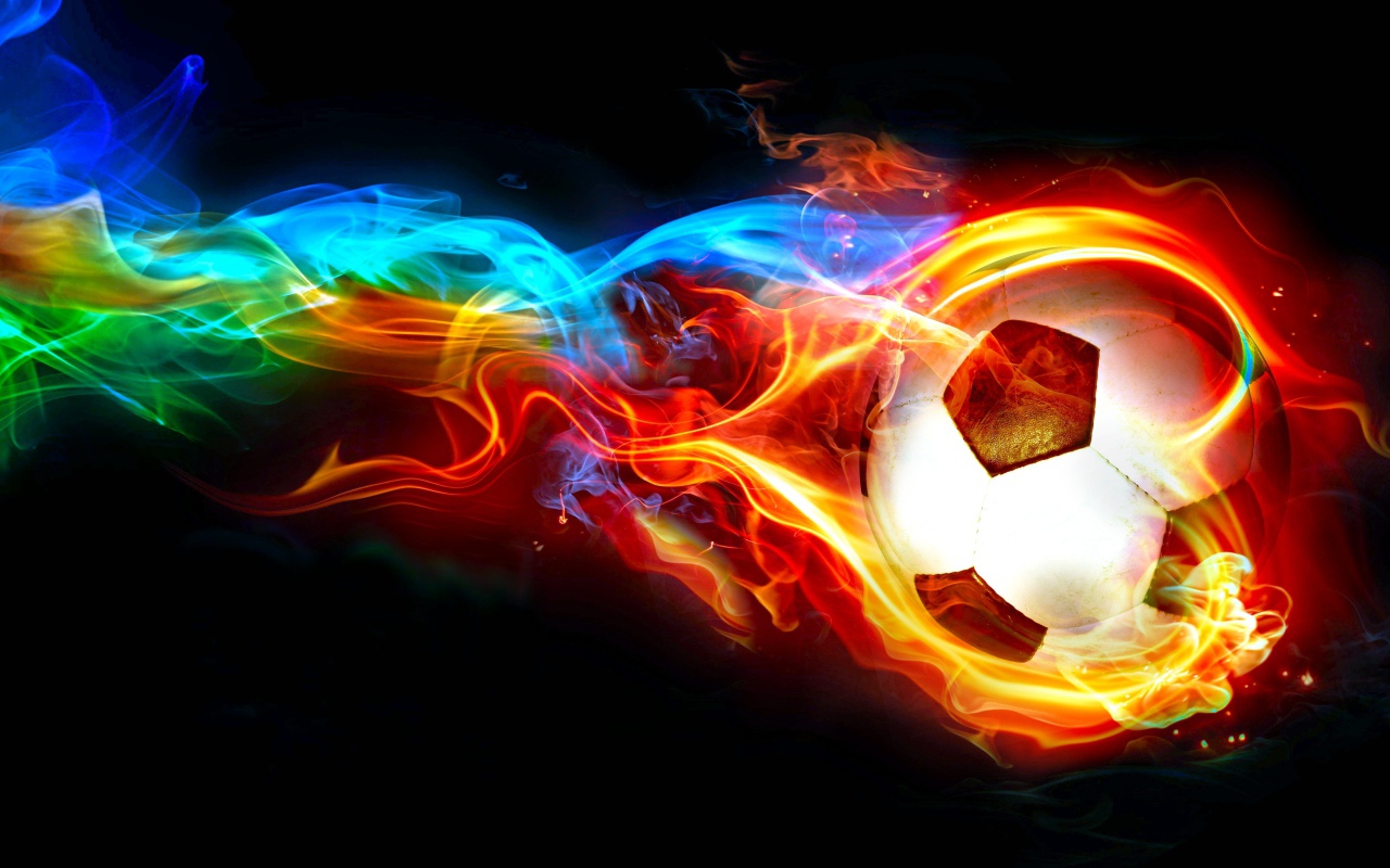 Футбольный мяч с огненным неоновым огнем на черном фоне