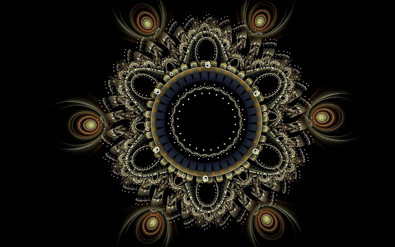 Красивый фрактальный рисунок мандала на черном фоне