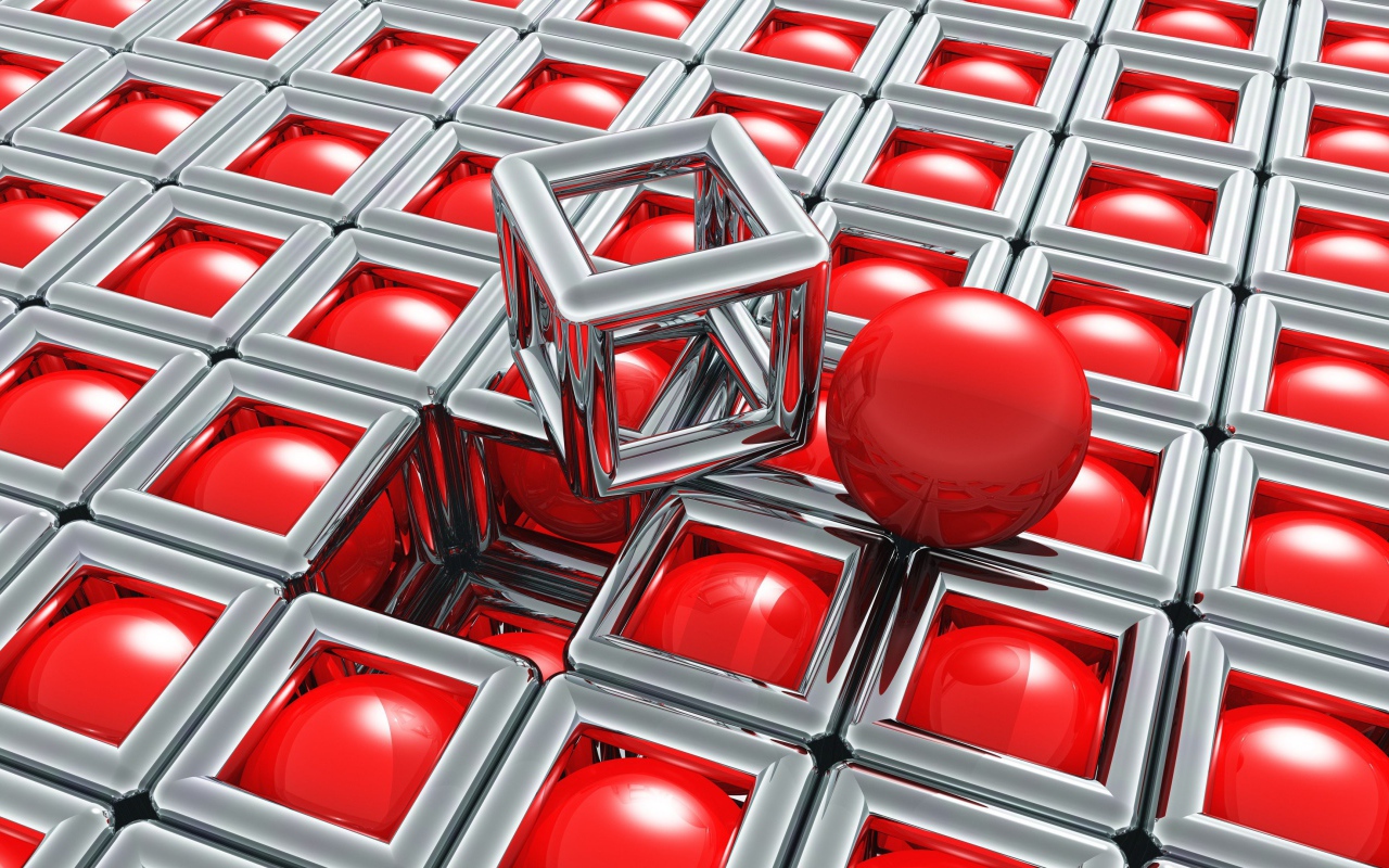 Хромированные кубы с красными шариками