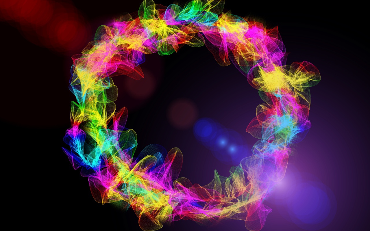 Круг из разноцветных световых волн на черном фоне