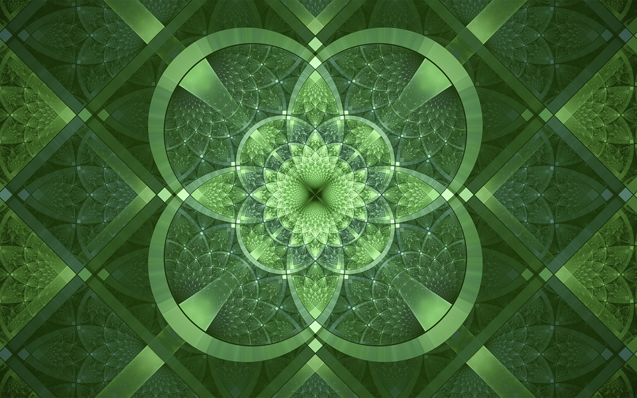 Фрактальный зеленый узор с фигурами