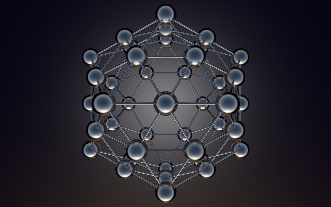 Икосаэдральная модель на сером фоне 3д графика