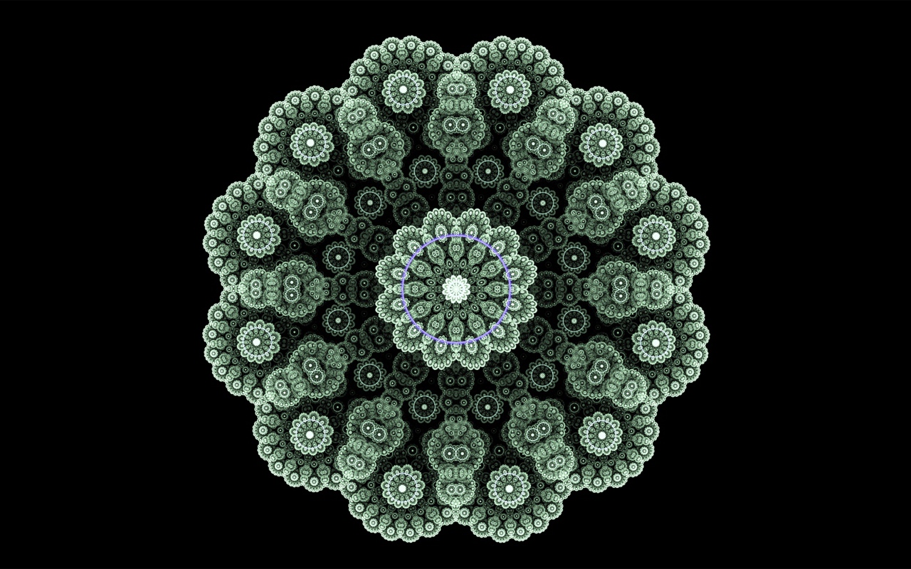 Кружевной зеленый фрактальный цветок на черном фоне