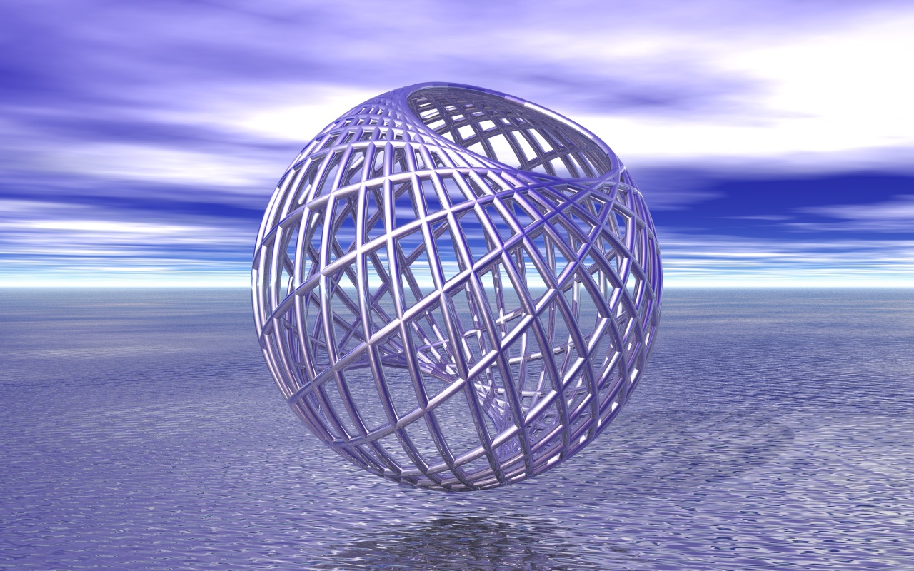 Металлическая круглая клетка над водой 3д графика