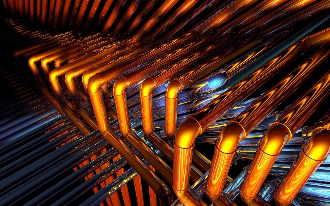 Блестящие бронзовые трубы крупным планом 3д графика 