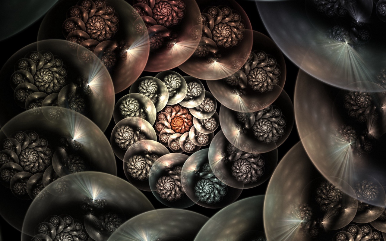 Спираль из шаров на черном фоне 