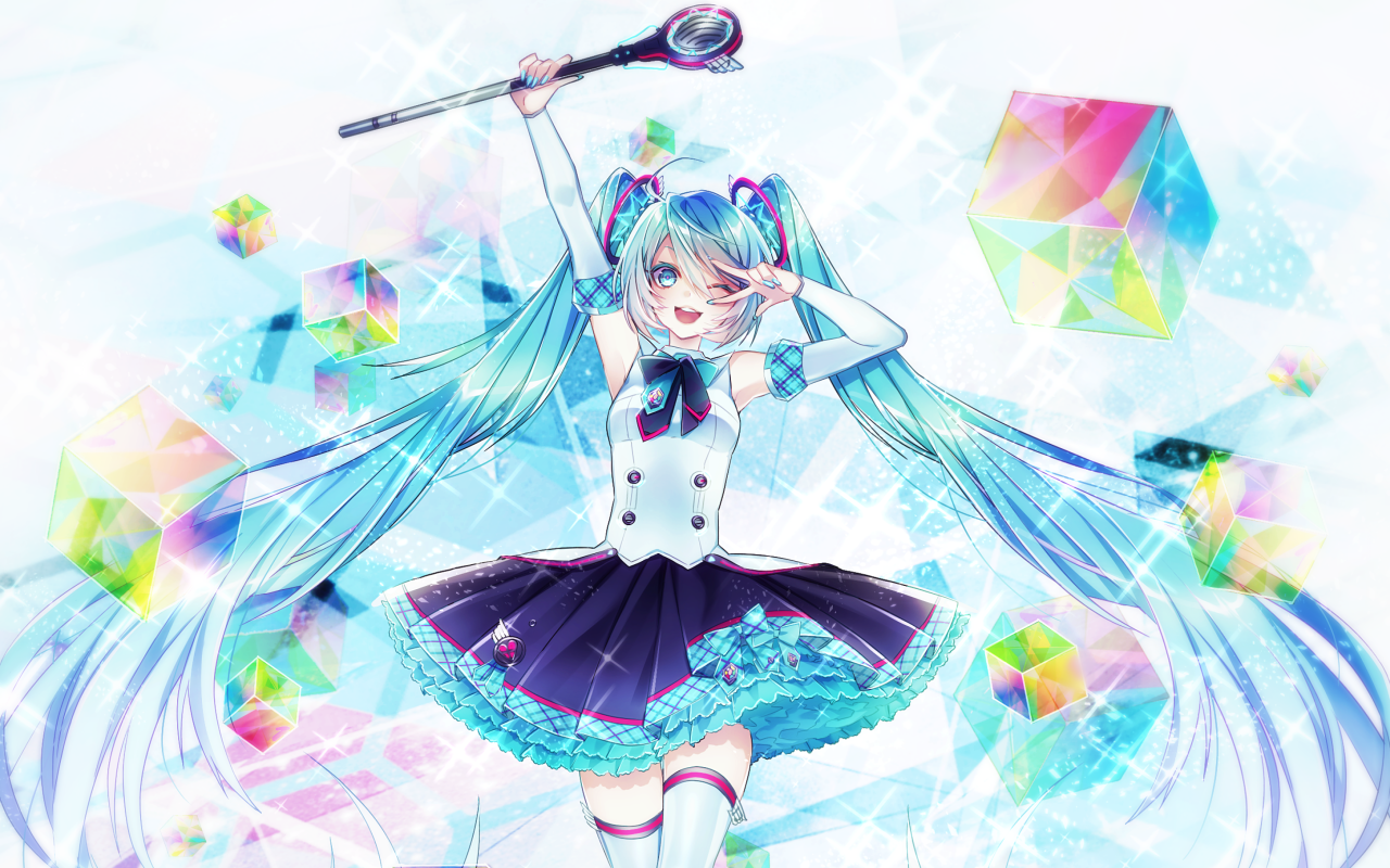 Anime girl with blue hair with crystals