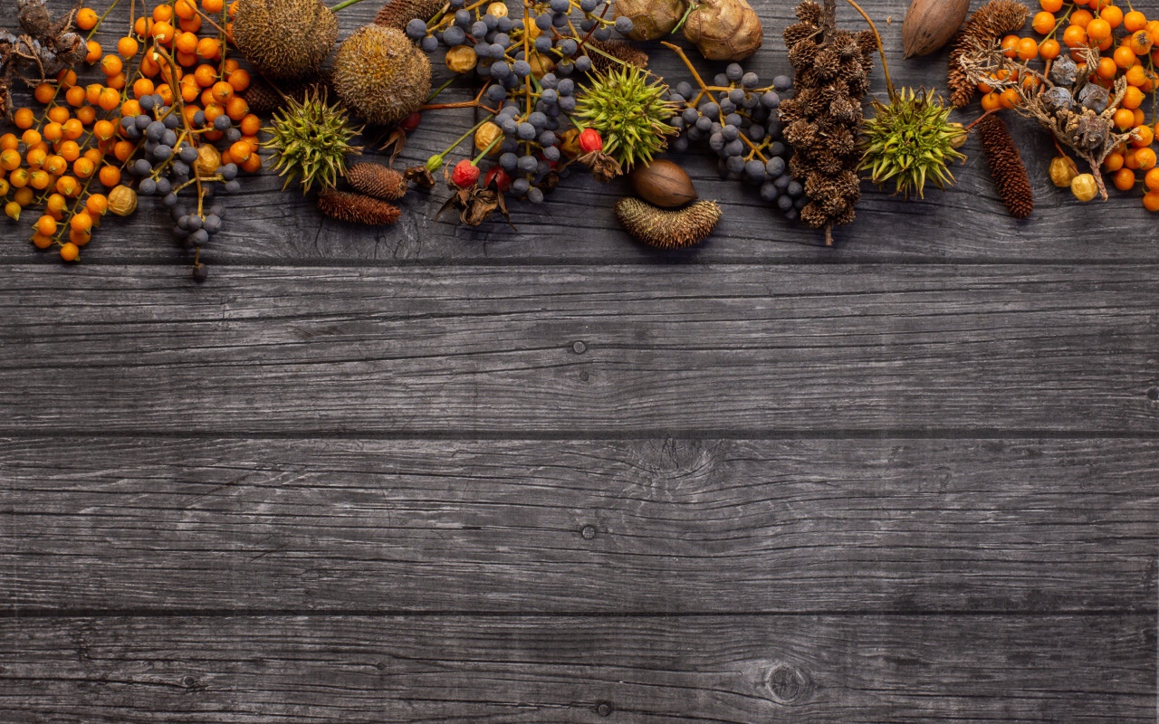 Ягоды с шишками на деревянном фоне 