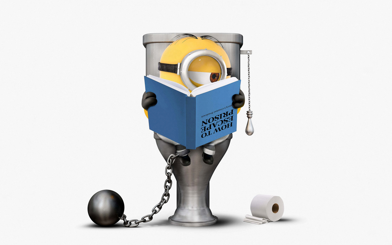 Миньон на унитазе на белом фоне мультфильм Гадкий я 3