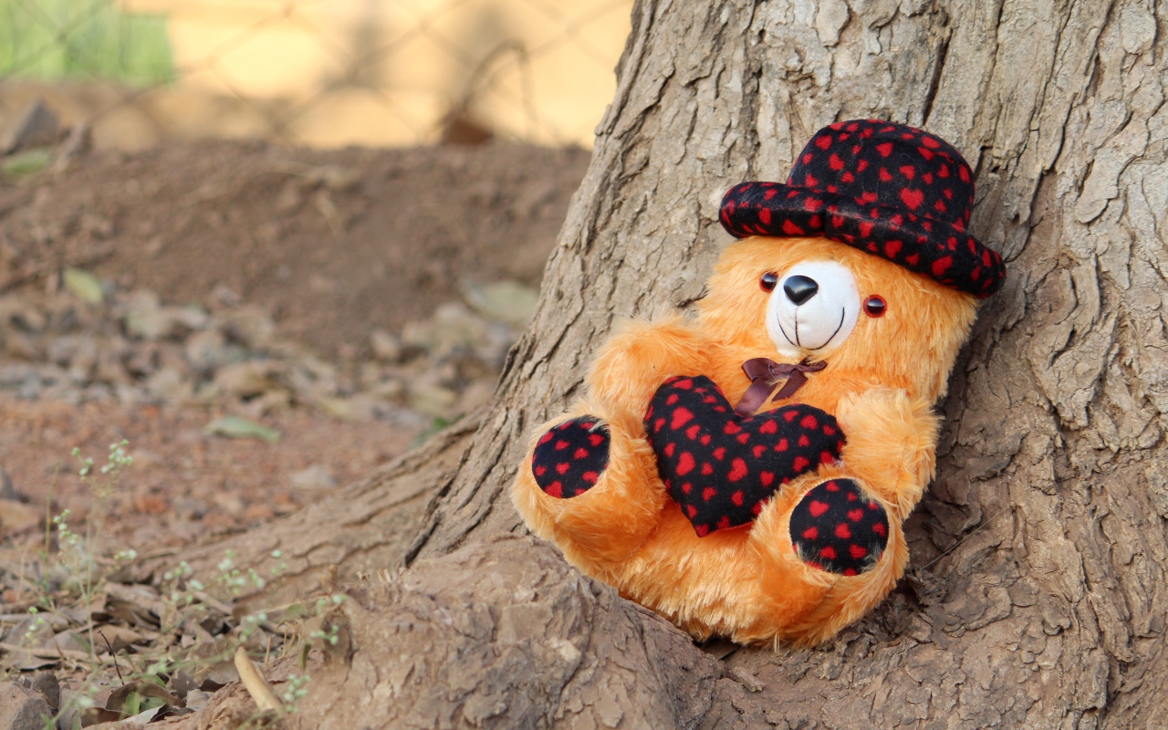 Медвежонок Тедди лежит под деревом