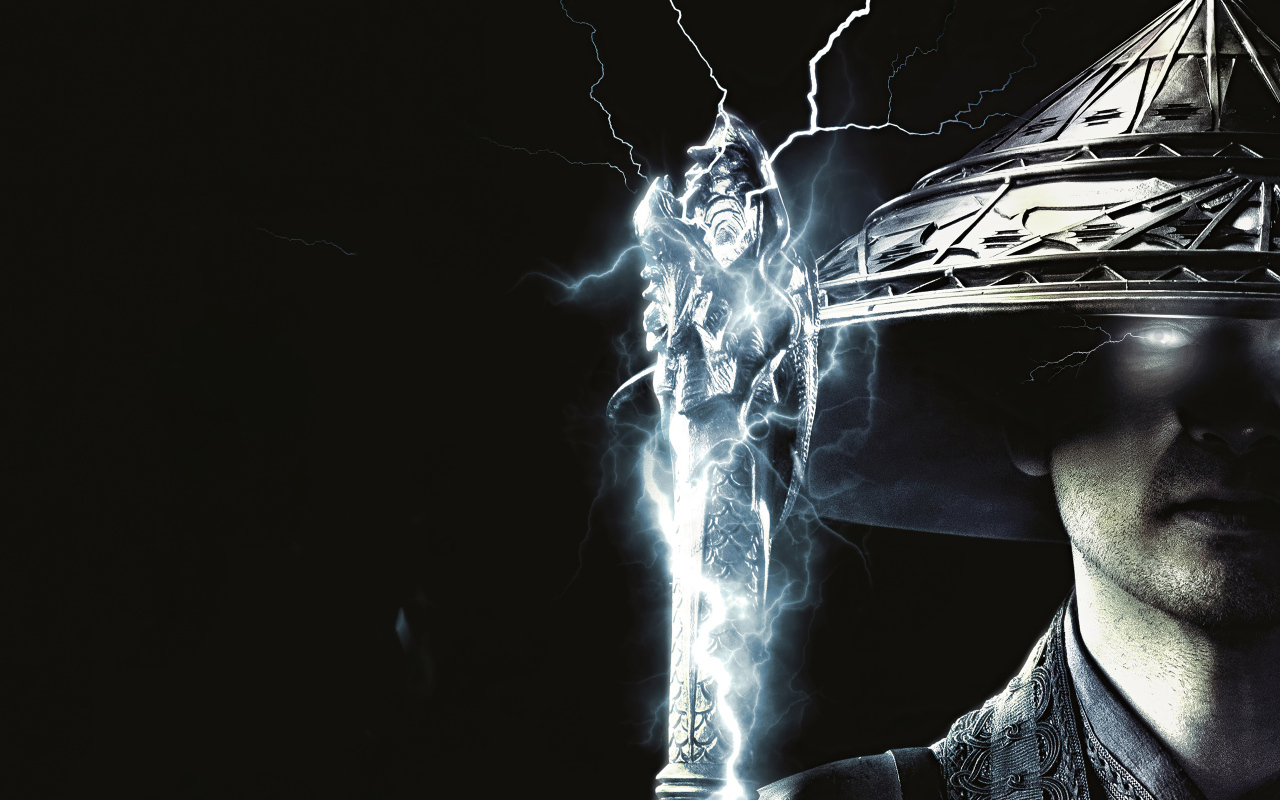 Райдэн на черном фоне персонаж фильма Мортал Комбат , 2021