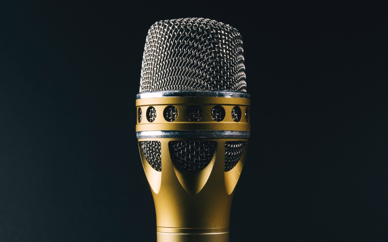 Красивый профессиональный микрофон на черном фоне 
