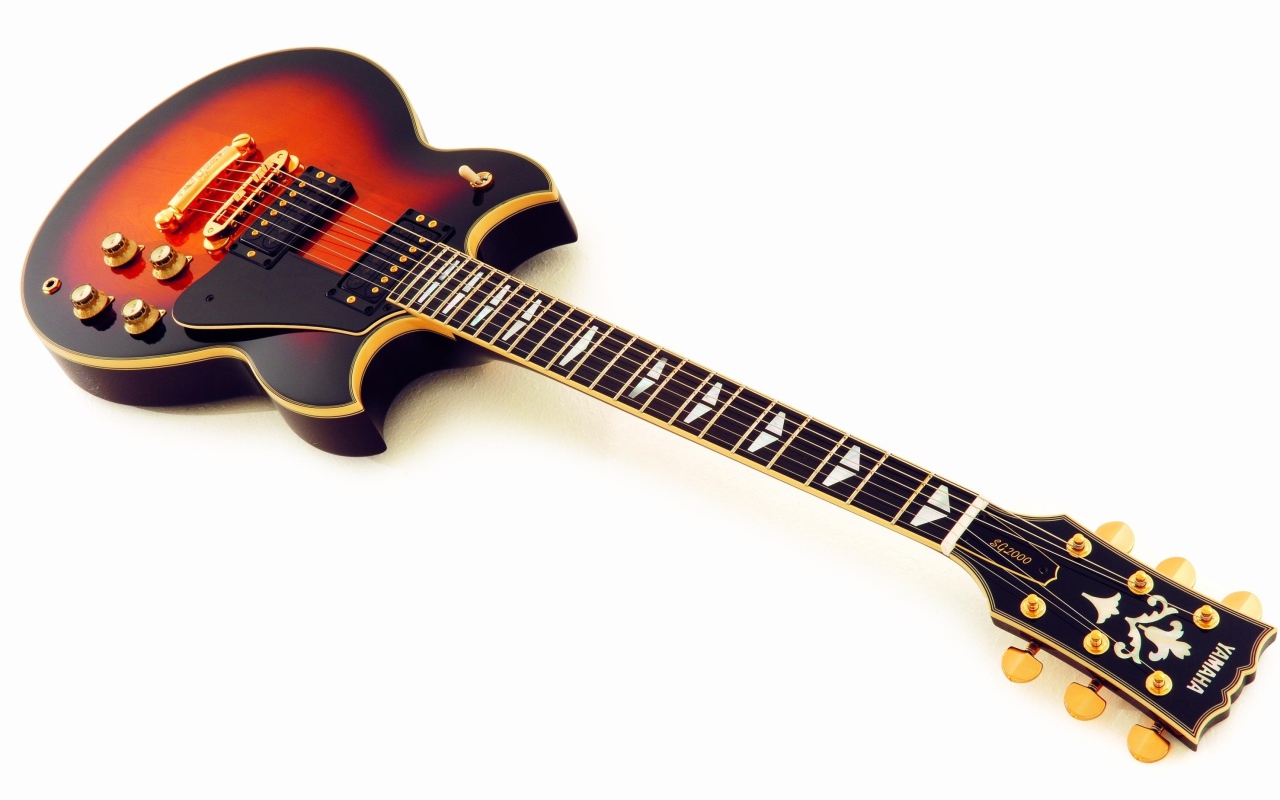 Дорогая гитара на белом фоне 