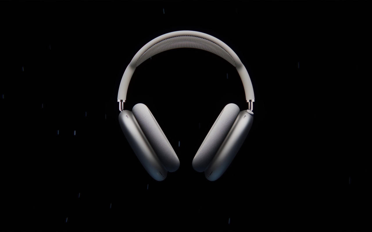 Серые наушники  AirPods Max на черном фоне