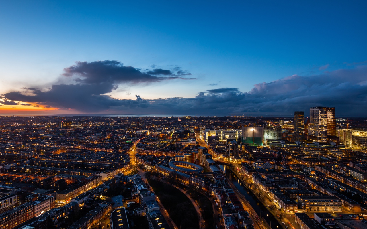 Красивый вид на ночной Сингапур, Азия