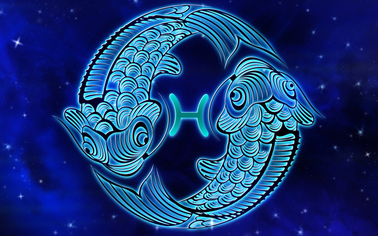 Красивый знак зодиака рыбы на синем фоне