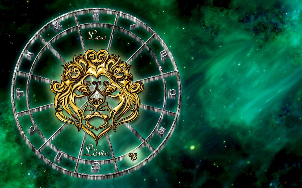 Leo zodiac sign on green background