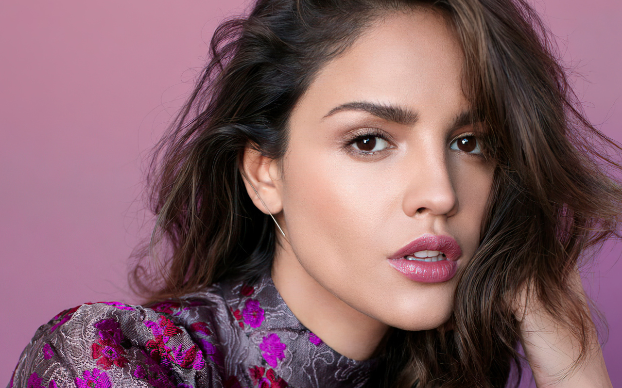 Лицо красивой актрисы Эйса Гонсалес на розовом фоне