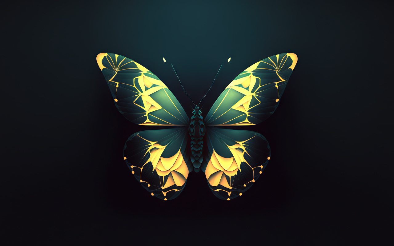 Красивая бабочка на черном фоне 3д графика