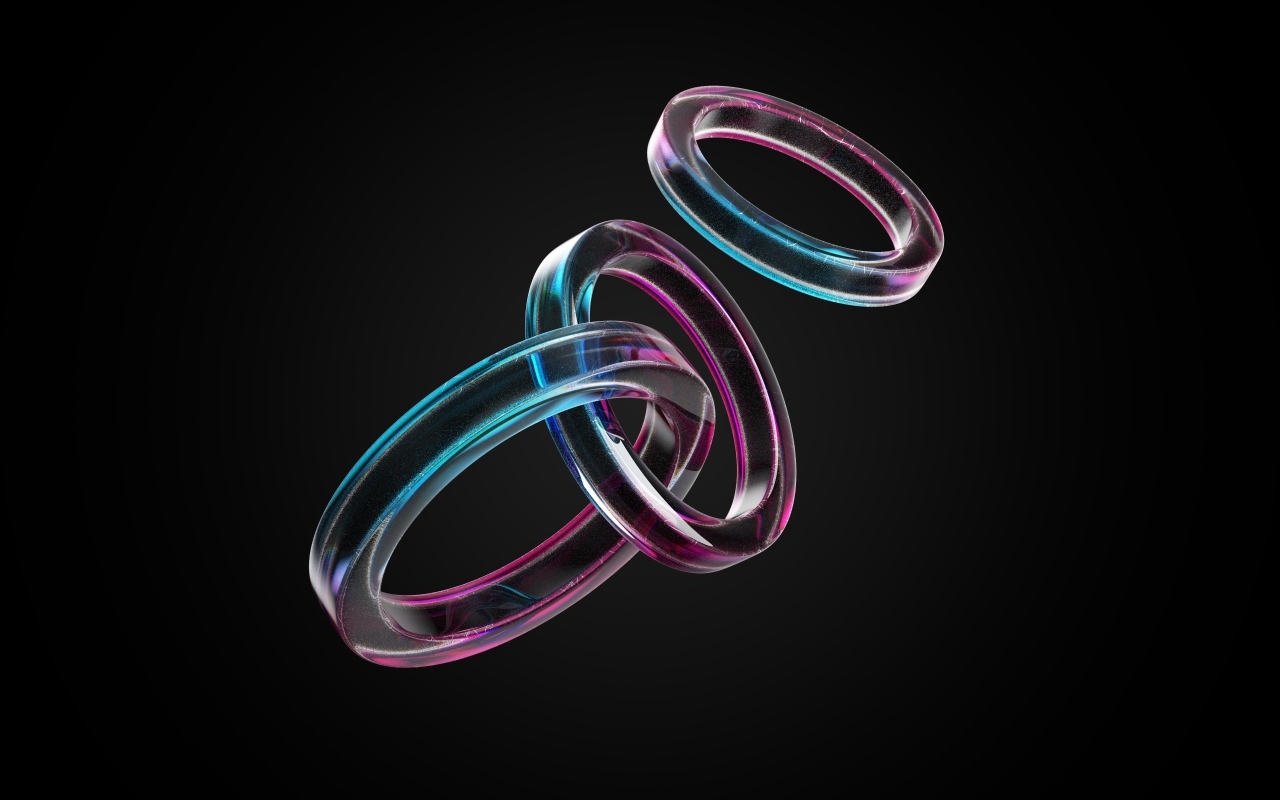 Стеклянные 3д кольца на черном фоне
