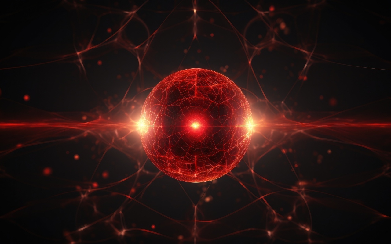 Красная космическая сфера с яркой вспышкой