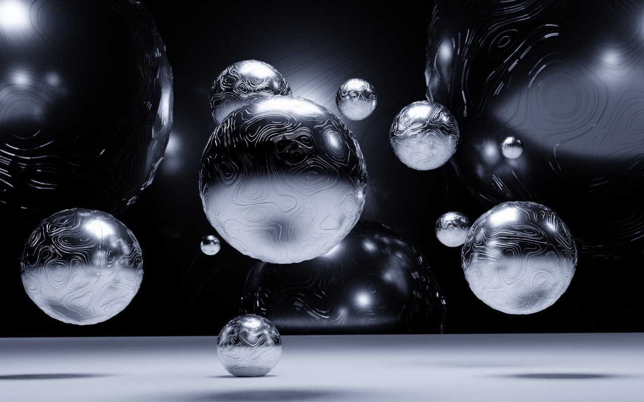 Стальные 3д шары парят в воздухе