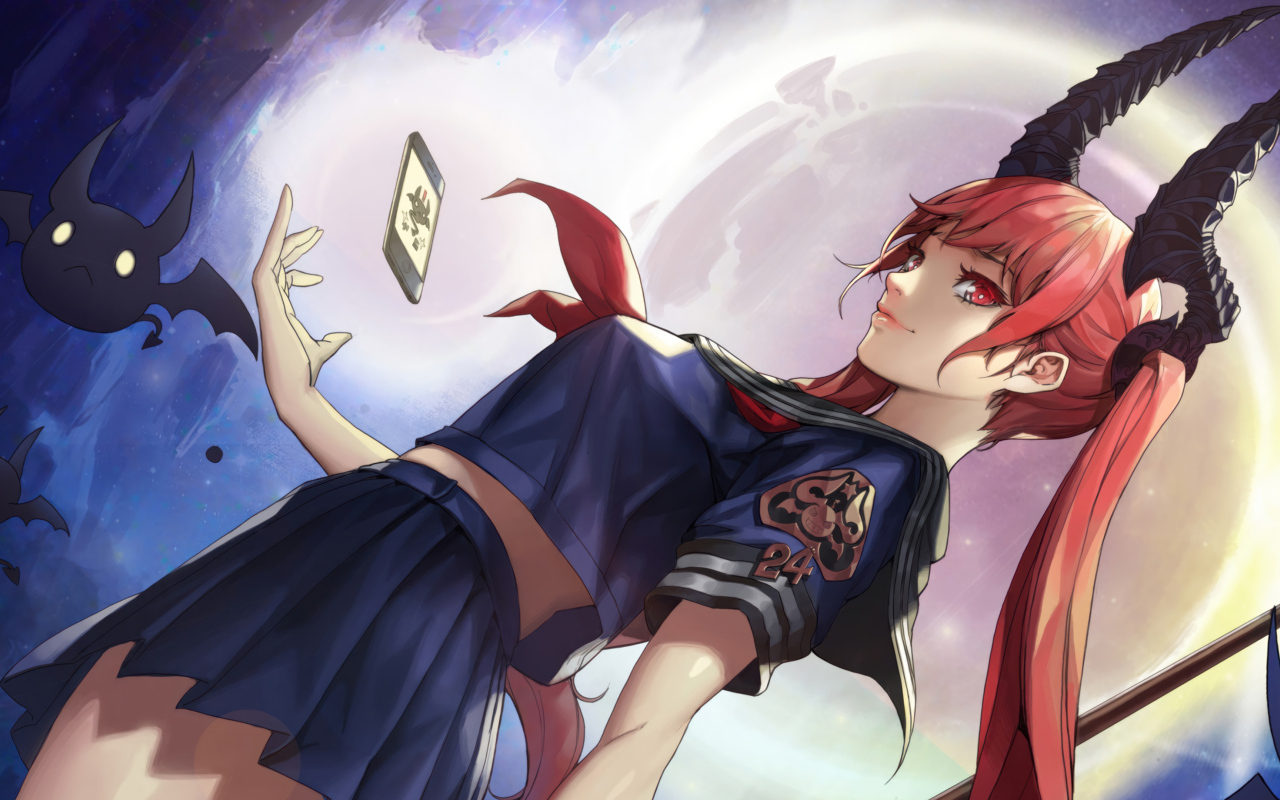 Аниме демон с большими рогами