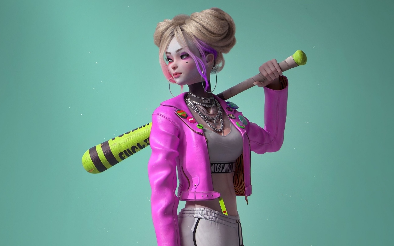 Девушка аниме с битой в руках