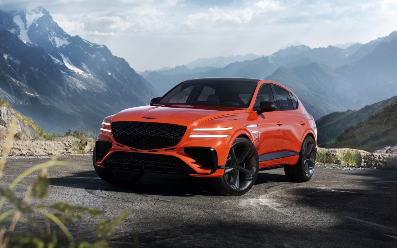 Красный автомобиль  Genesis GV80 Coupe Concept 2023 года