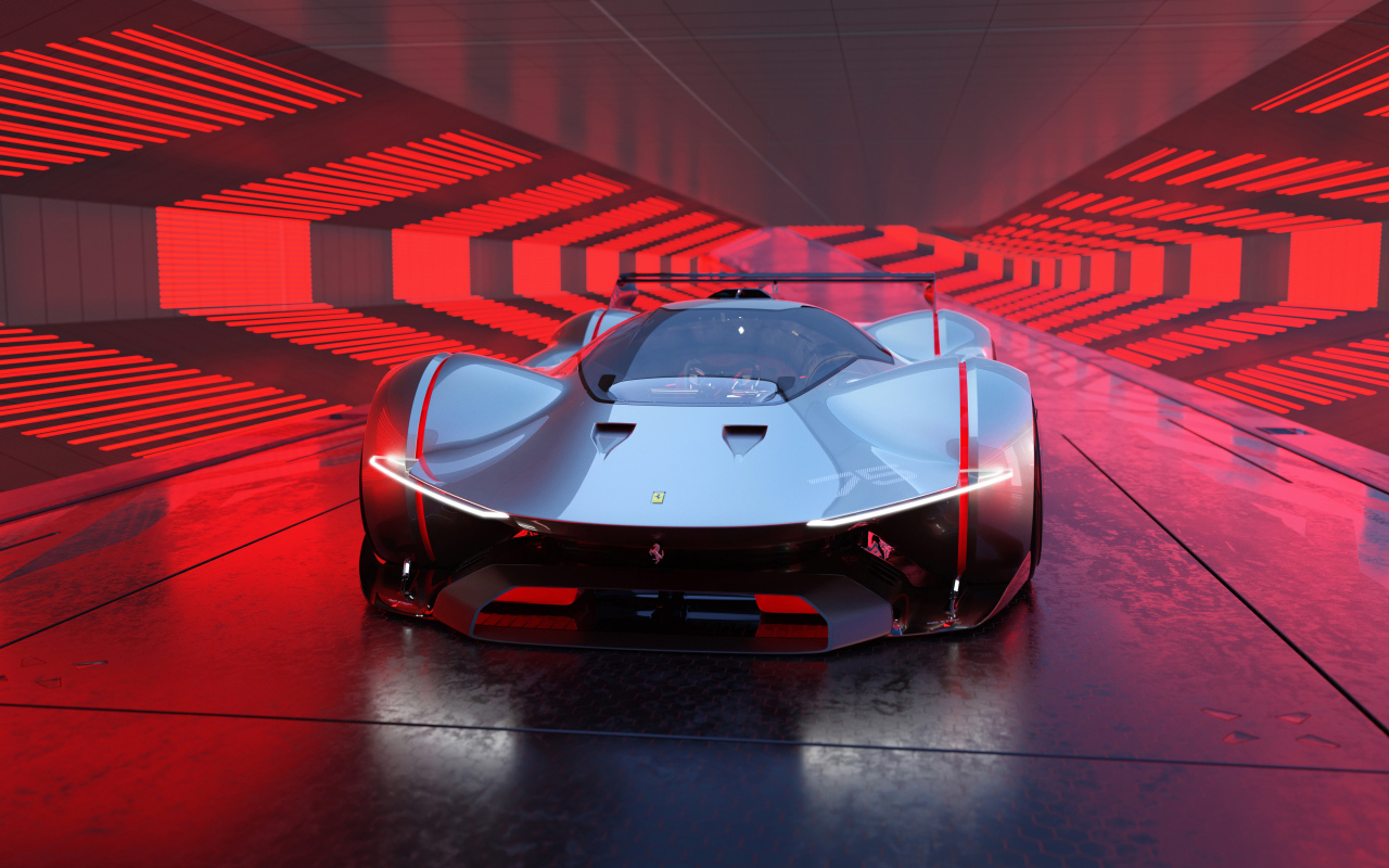 Серебристый автомобиль Ferrari Vision Gran Turismo