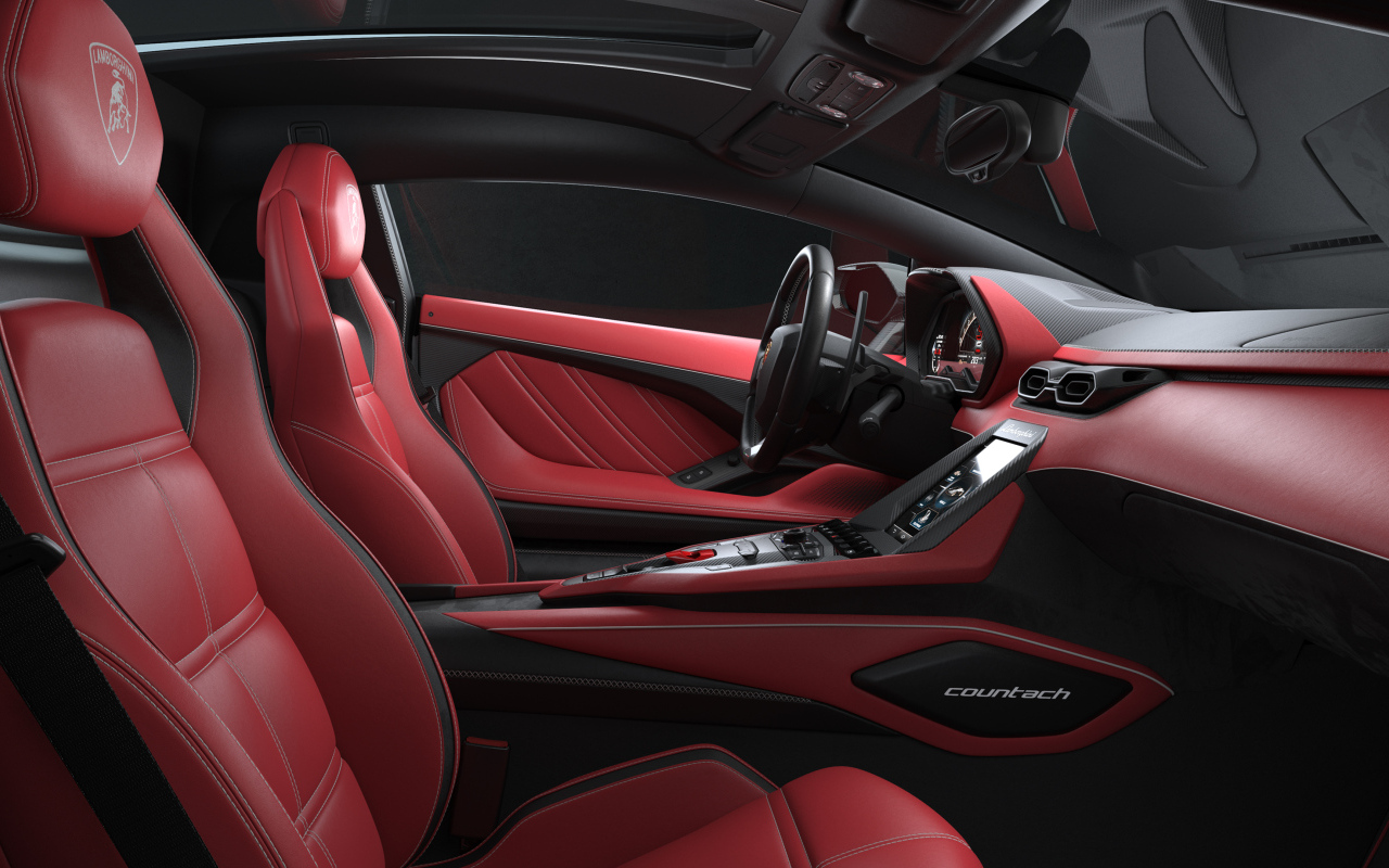 Красный кожаный салон автомобиля  Lamborghini Countach LPI 800-4, 2022 года