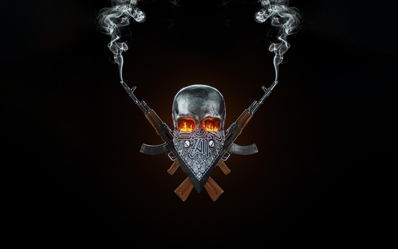 Череп и автоматы на черном фоне