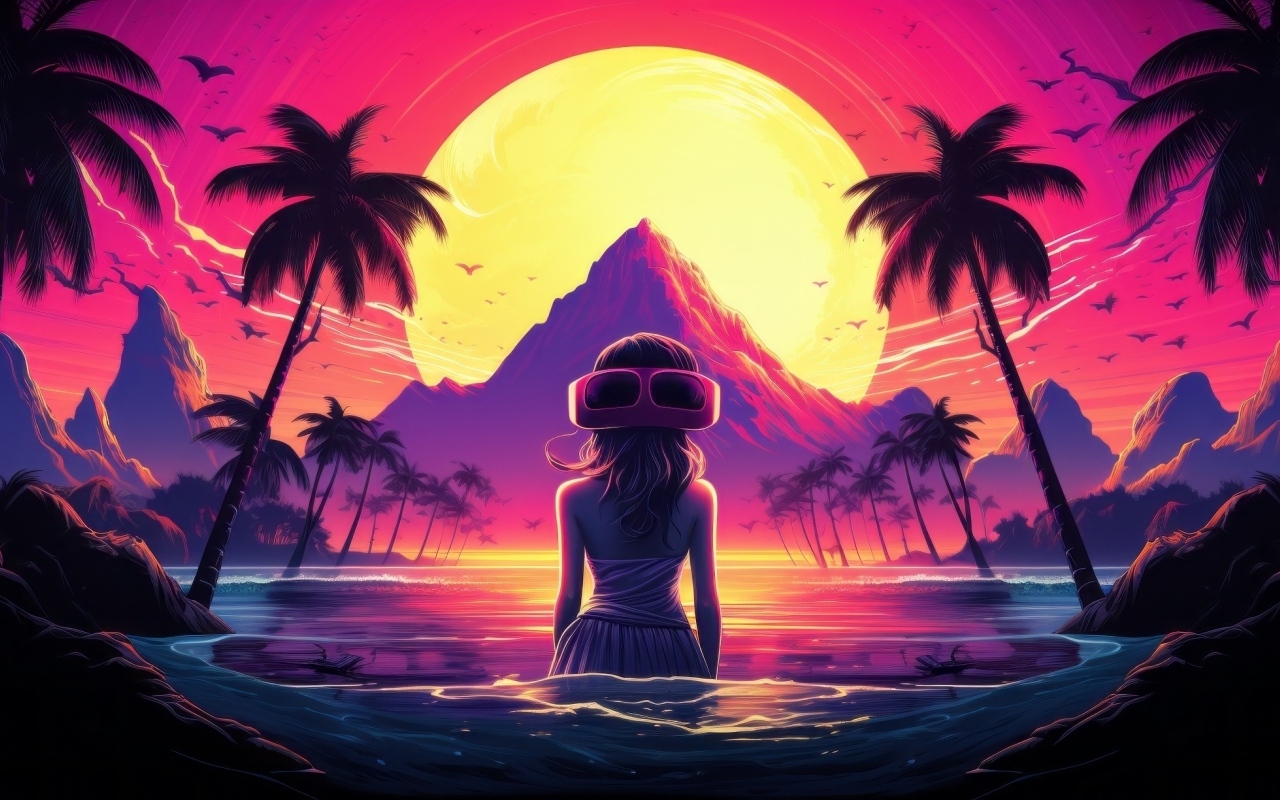 Девушка стоит в воде на фоне луны