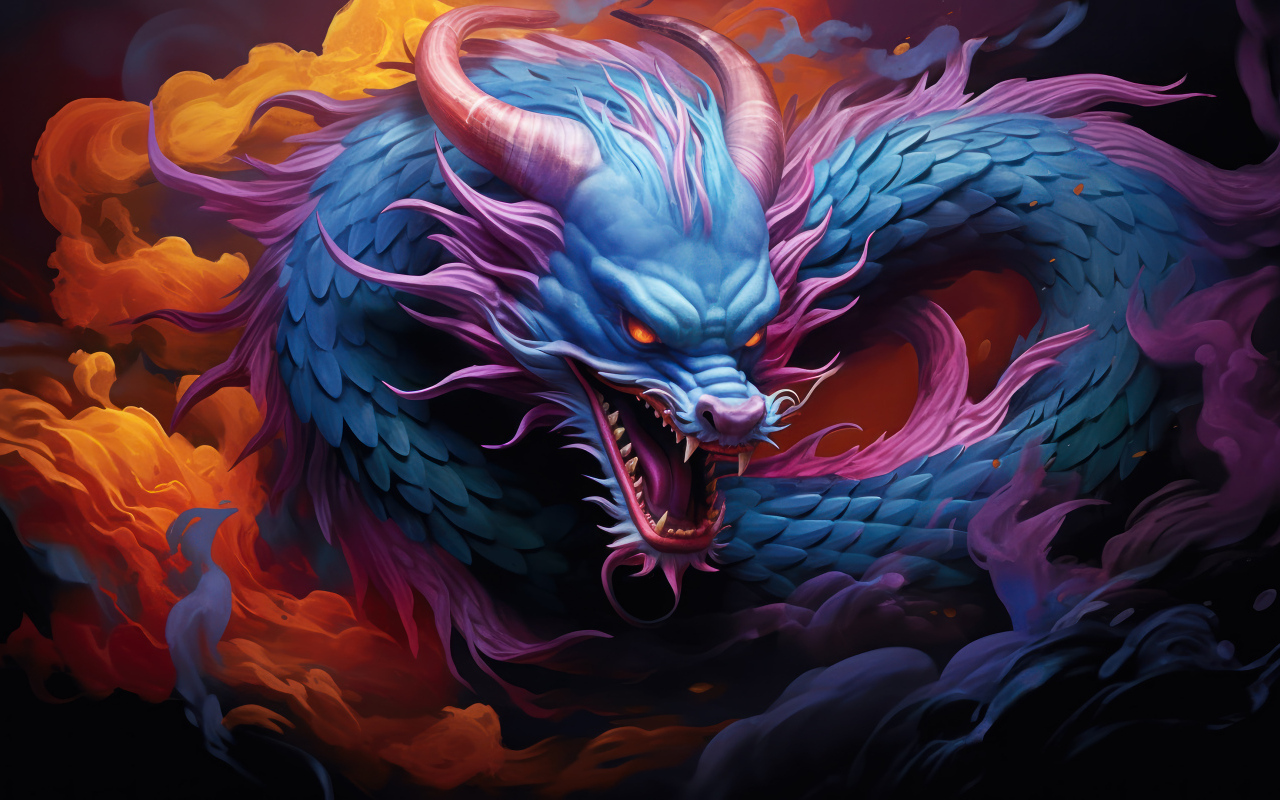 Blue painted chinese dragon