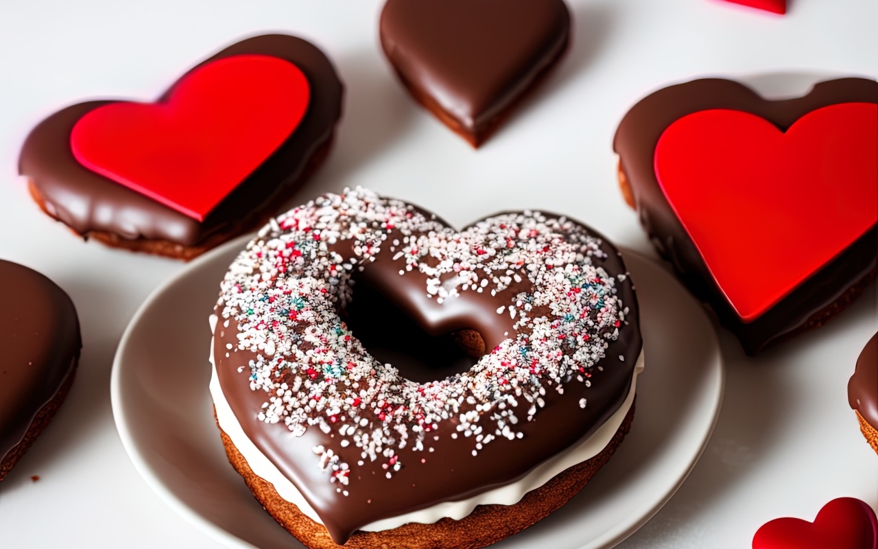 Красивое сладкое печенье в шоколаде в форме сердца