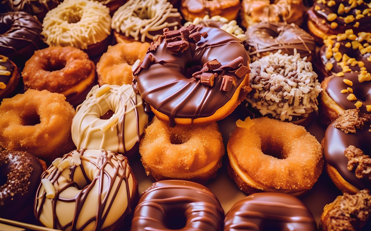 Вкусные сладкие круглые пончики на тарелке крупным планом