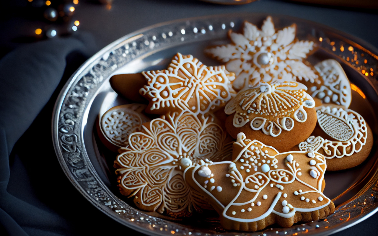 Праздничное печенье с глазурью на столе